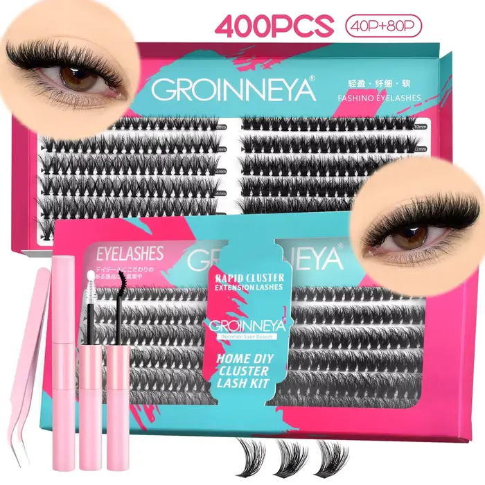 GROINNEYA Kit de grappes de cils bricolage plateau mixte cils Volume vaporeux Kit de cils Extension 