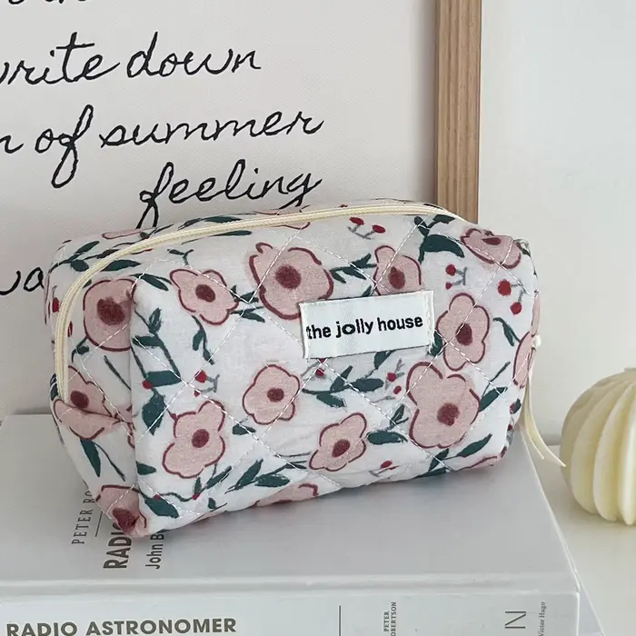 Sac de toilette matelassé à fleurs YT, sac de rangement pour maquillage de grande capacité, sac de m
