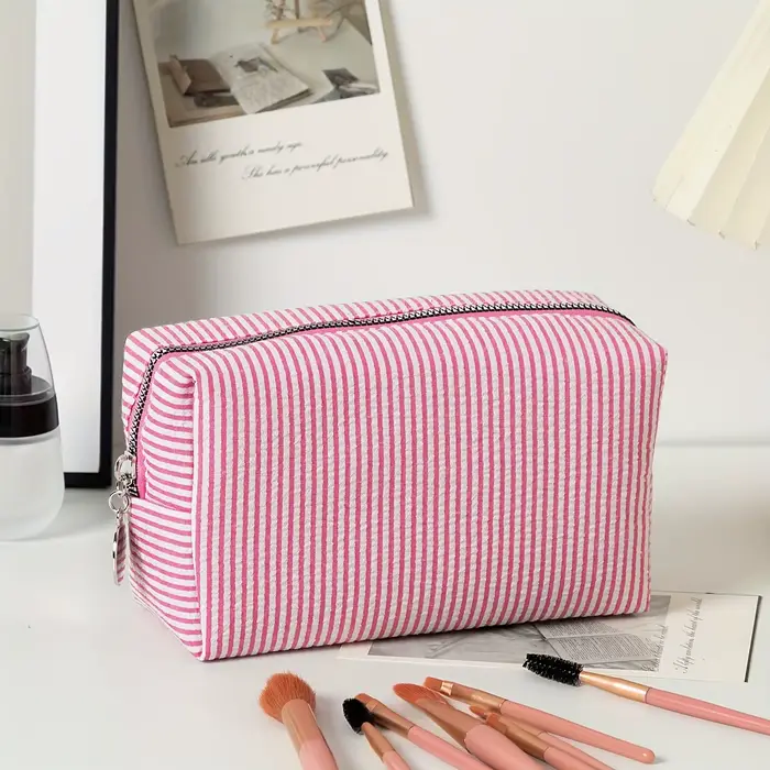 Trousse de toilette de voyage rayée, pochette de maquillage à fermeture éclair, organisateur de cosm