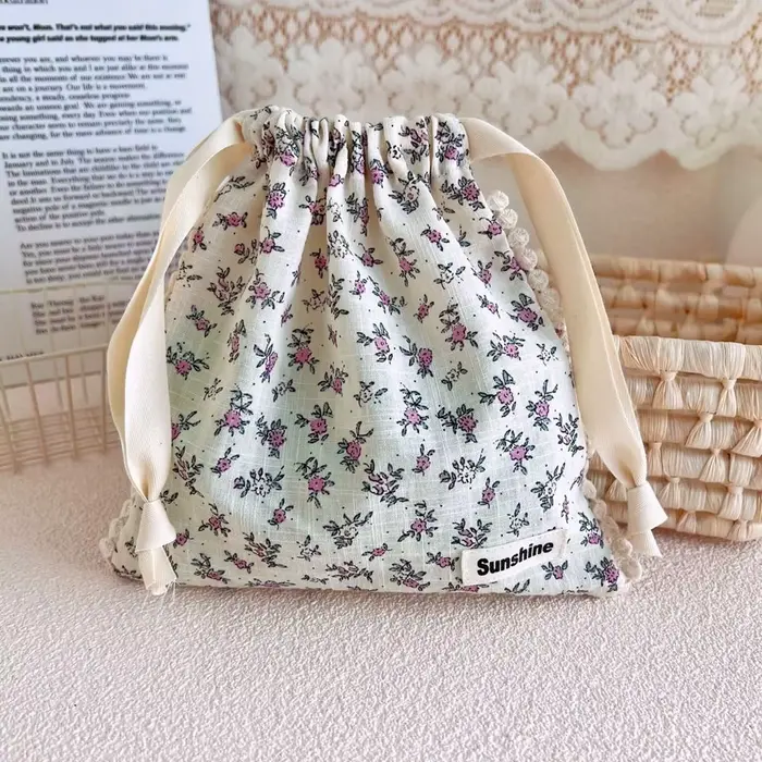 Sacs de rangement pour cosmétiques, trousse de toilette imprimée en coton, sac à cordon, pochette à 