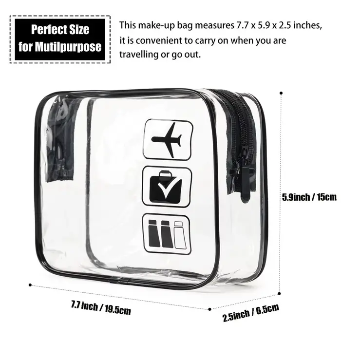 Trousse de toilette transparente approuvée par TSA - Pochette cosmétique de voyage de taille quart pour aéroports
