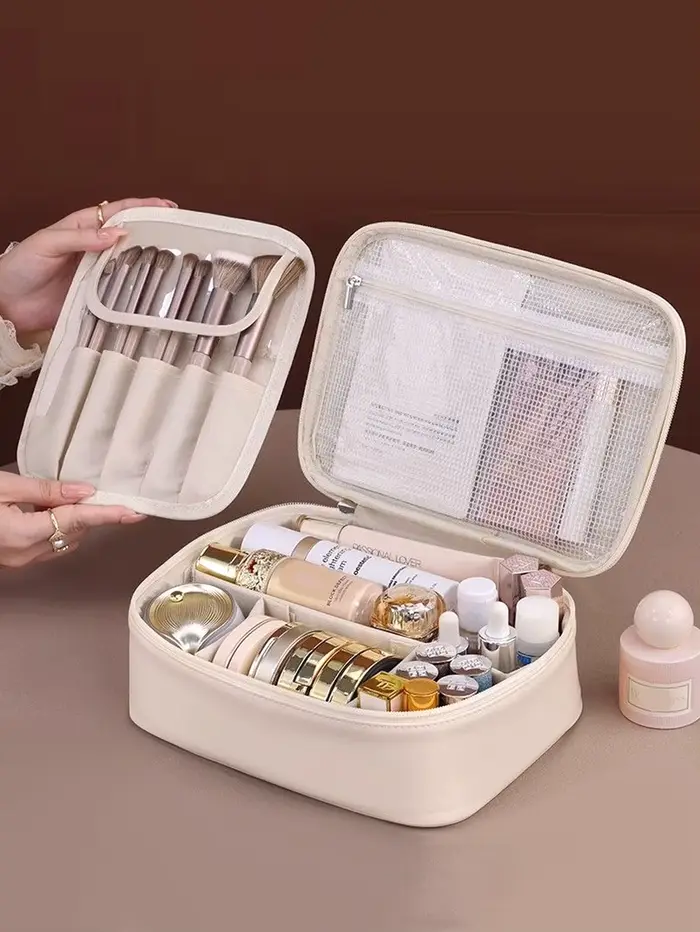 Nouveau sac de maquillage en cuir PU de grande capacité