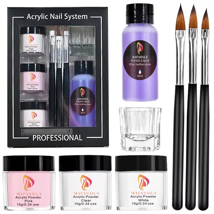 Ensemble de poudre acrylique cristal et monomère liquide, décoration pour manucure, paillettes pour 