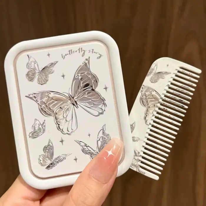 Mini miroir de poche pliable avec peigne, miroir compact portable, miroir de maquillage à main en fo