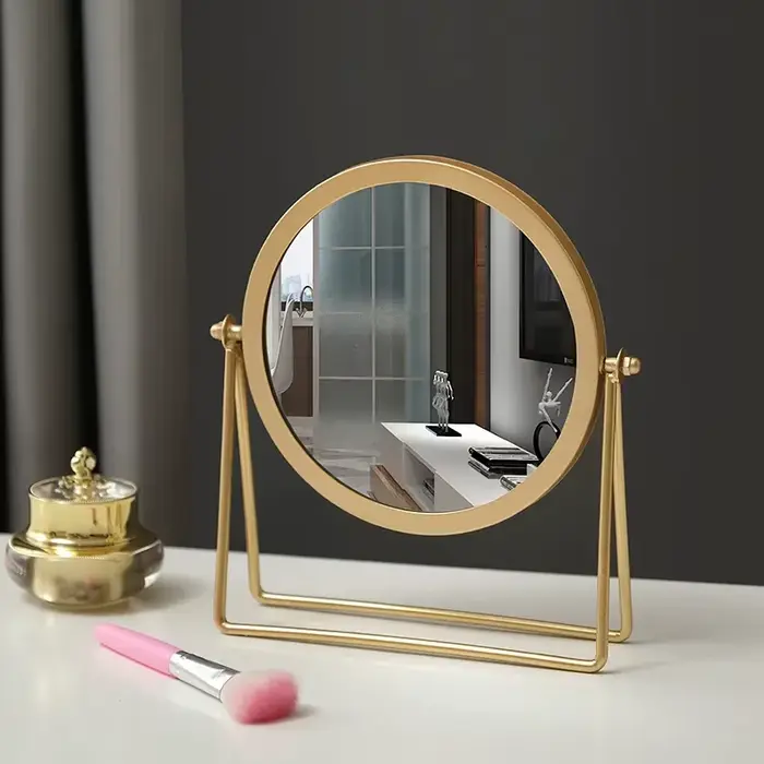 Miroir de maquillage de luxe rétro européen en métal doré
