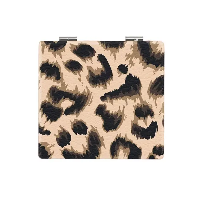 Miroir de maquillage portable à imprimé léopard, miroir de poche carré pliant, miroir cosmétique dou