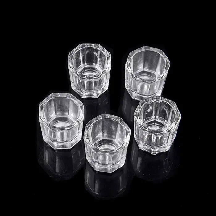 Mini verre cristal acrylique transparent, petite poudre octogonale, tasse à ongles liquide, brosse d