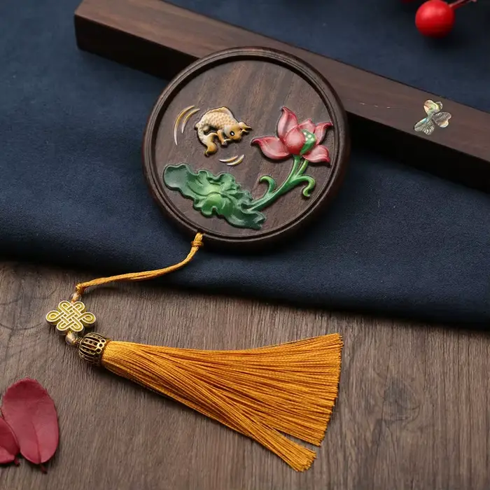 Miroir coloré et précieux, miroir en bois de santal avec pompon, miroir rétro créatif, miroir de maq