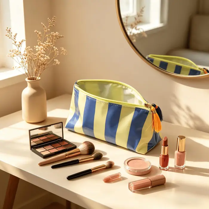 Trousse de Toilette Rayée Grande Capacité pour Femme