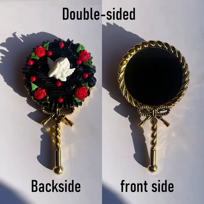Miroir de courtoisie à main vintage et magnifique, avec fausse décoration crème adaptée à la maison