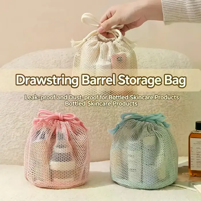 Trousse de toilette de voyage - Sac de rangement respirant en tissu maillé de grande capacité pour articles divers