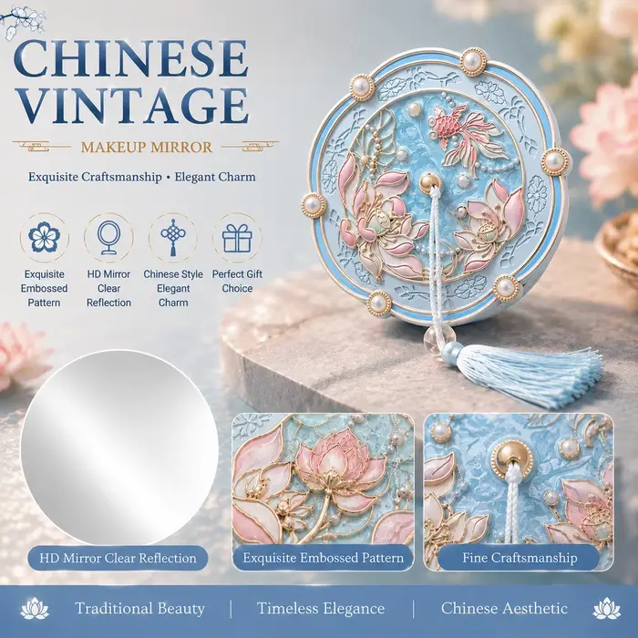 Miroir de maquillage de style chinois ancien