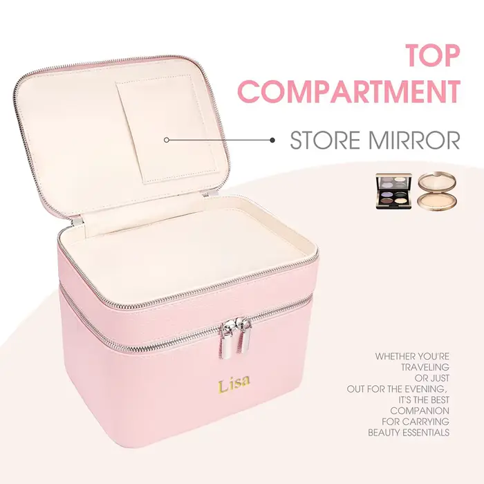 Trousse de maquillage professionnelle portable double couche avec nom personnalisé