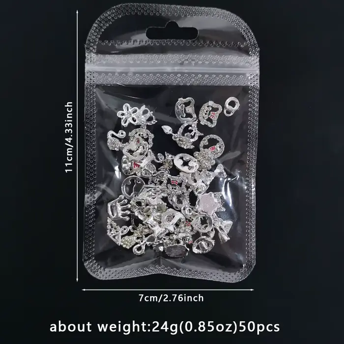 Breloques pour ongles en métal, nœud papillon/couronne en argent 3D, avec pendentif pompon, papillon