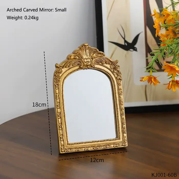 Miroir de maquillage sculpté arqué Vintage, miroir de vanité de bureau luxueux pour la décoration de