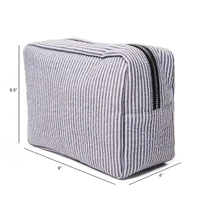 Trousse de maquillage personnalisée Seersucker – Nom brodé