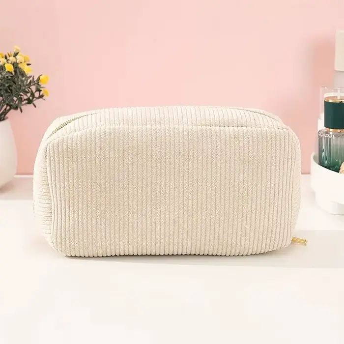 Sac à cosmétiques brodé personnalisé avec nom, trousse de maquillage en velours côtelé, cadeau de pr