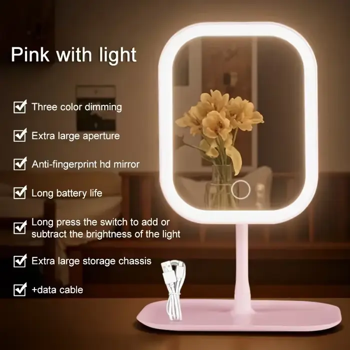 Miroir de maquillage LED, commande tactile, 3 modes d'éclairage, miroir de toilette portable recharg
