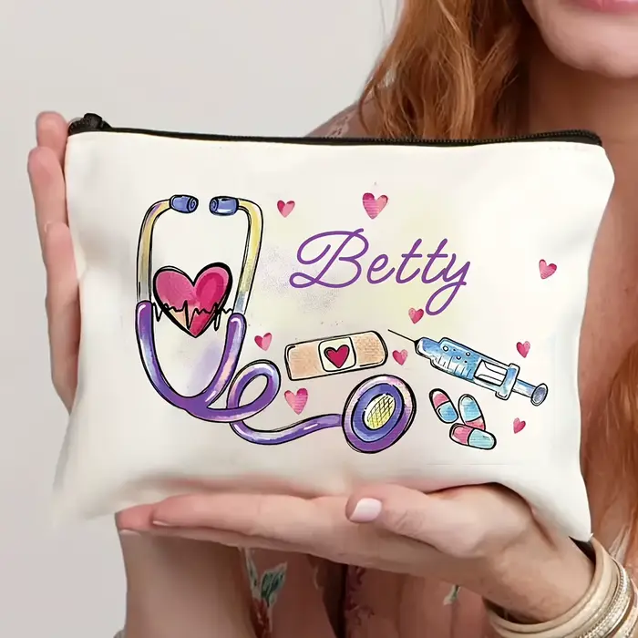 1 pièce Trousse de maquillage personnalisable DIY avec motif infirmière, Cadeau créatif pour la Jour