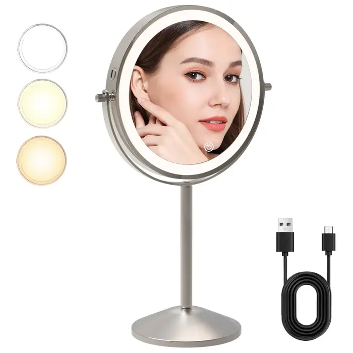 TUSHENGTU miroir de maquillage de charge avec lumière 10X grossissant Double miroirs pour maquillage
