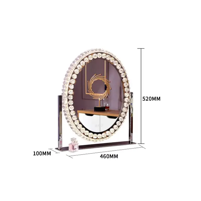 Miroir de maquillage luxueux en cristal, miroir de coiffeuse avec lumière, miroir de coiffeuse lumin