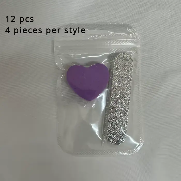 Kit de soin des ongles à paillettes roses, 12 pièces, comprenant un tampon en forme de cœur, une tig