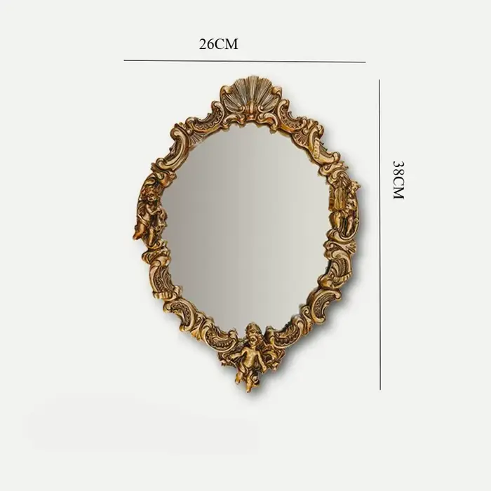 Miroir de maquillage sculpté de luxe léger, miroir doré rétro, décoration murale combinée pour chamb