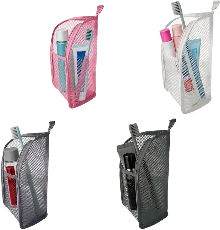 Trousse de toilette portable, lot de 4, légère, pour voyage, en EVA et maille, grande capacité, étan