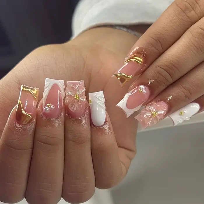 Faux ongles carrés moyens avec colle, 24 pièces, fleurs roses Blush, couverture complète, acrylique 