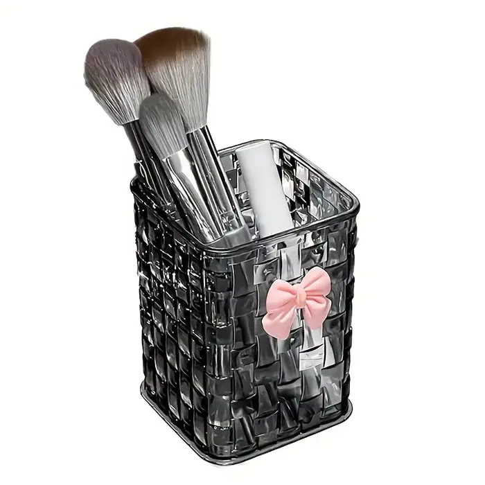 Boîte de rangement pour pinceaux de maquillage avec nœud, étui pour stylos texturé haut de gamme, bo
