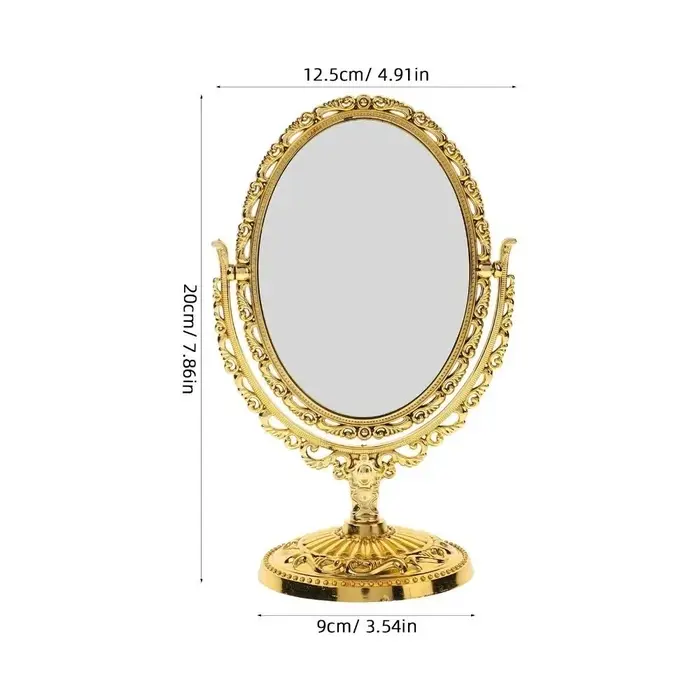 Miroir de maquillage de bureau vintage européen, miroir de maquillage ovale rotatif à 360 degrés, ré