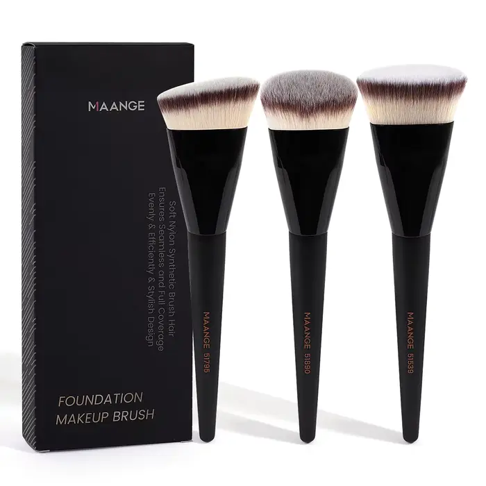 MAANGE 3 pièces ensemble de pinceaux de maquillage Angle rond tête plate fond de teint brosse à poil