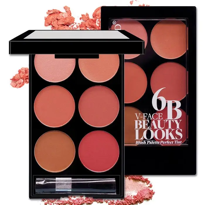 Palette tout-en-un pour fard à joues et contour de 6 couleurs, Palette de maquillage en poudre mate 