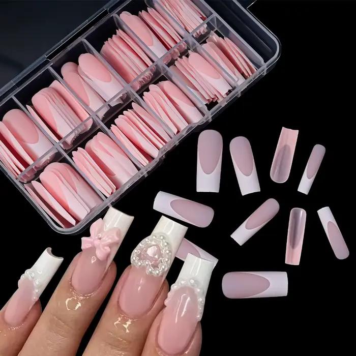Faux ongles carrés extra longs pour extension d'ongles, couverture complète, gel souple, rose nude, 