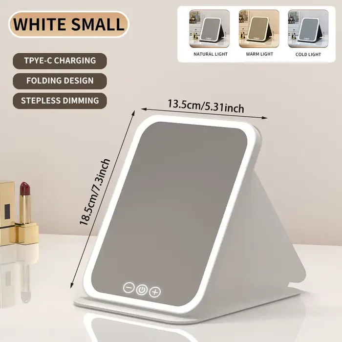 Miroir de maquillage LED à intensité variable, 3 couleurs, avec écran tactile, pliable, cosmétique, 