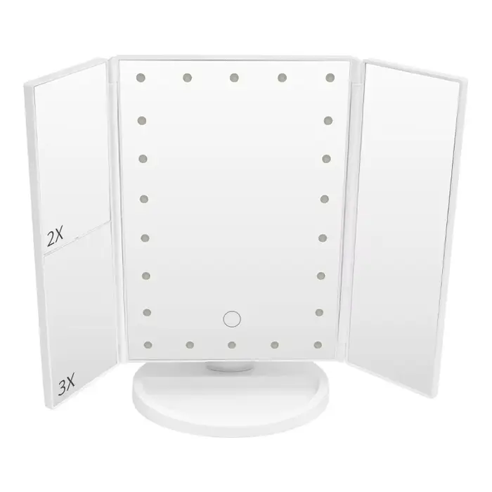 Miroir de maquillage LED portable avec grossissement 2X/3X, miroir cosmétique éclairé avec commande 