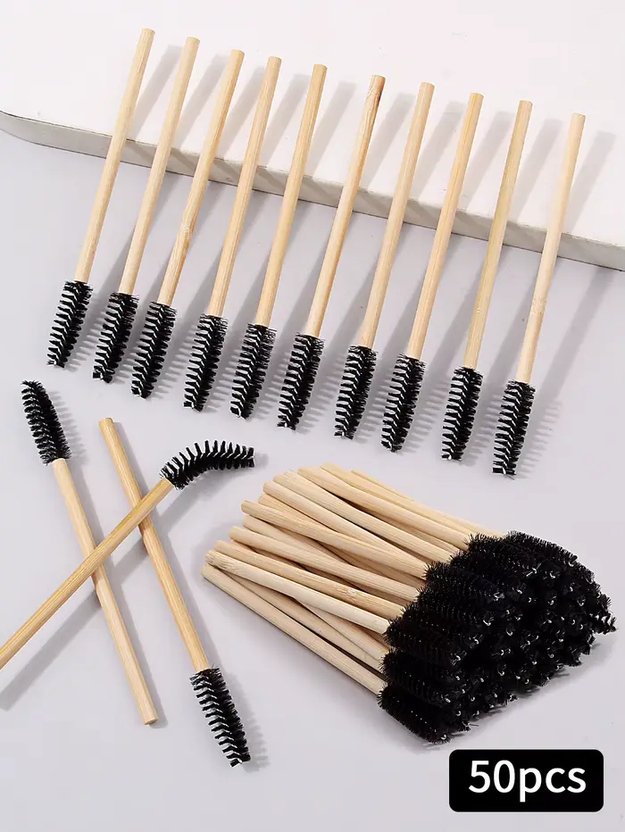 Brosse à cils avec manche en bambou, brosse de maquillage, Extension de cils, baguettes de Mascara, 