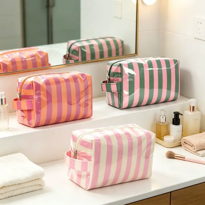1 trousse de toilette rayée - Sac de rangement pour voyages d'affaires - Portable et décontracté - Idéal comme cadeau pour les vacances et les anniversaires