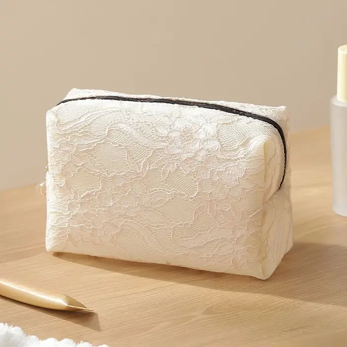 Trousse de maquillage en maille de dentelle pour femmes, sac de rangement de cosmétiques et de bijou