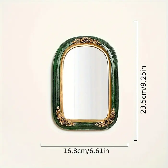 Miroir de Maquillage Vintage en Résine Vert Sculpté, Style Luxe Léger Européen, Accessoire Photo pou