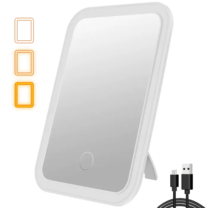 Miroir de maquillage LED avec béquille à écran tactile, miroir de voyage cosmétique à intensité vari