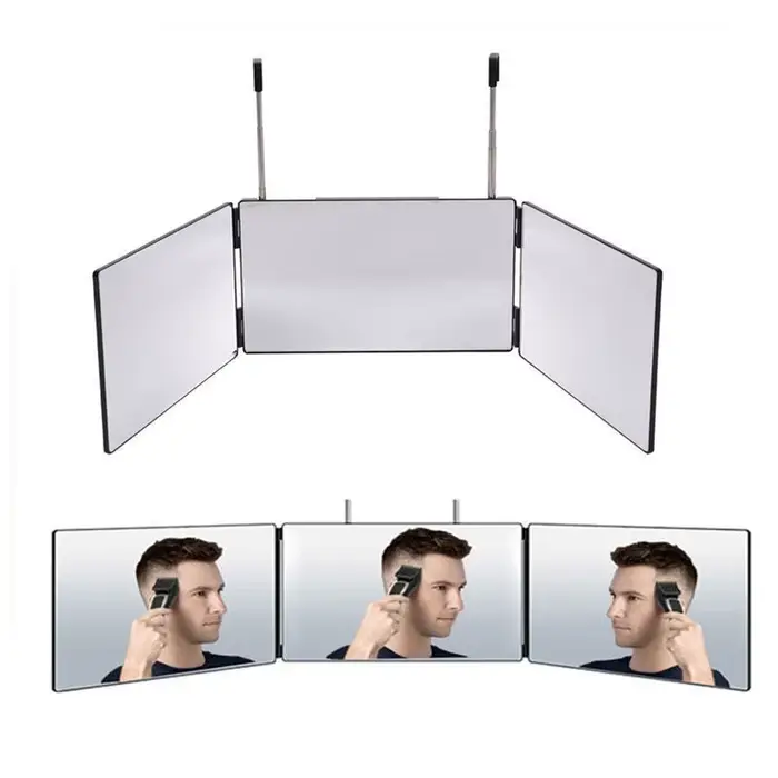 Nouveau miroir 3 voies pour la coupe de cheveux en solo, miroirs de barbier pliables à 360° pour voi