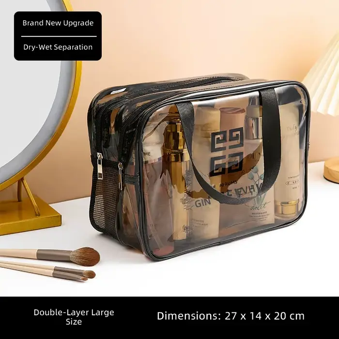 Trousse de Toilette Double Couche Imperméable pour Voyage, Organisateur Cosmétique Transparent avec 