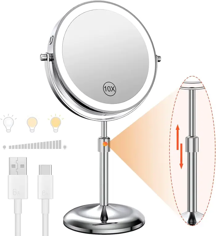 Miroir de maquillage debout avec lampe lumineuse