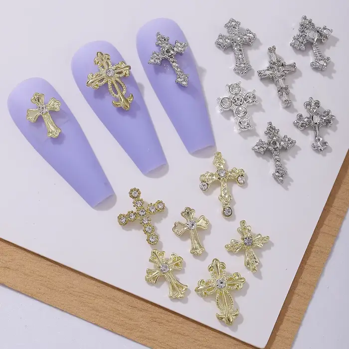 Décoration d'ongles vintage en forme de vent punk doré et argenté, 30 pièces, strass en alliage, déc