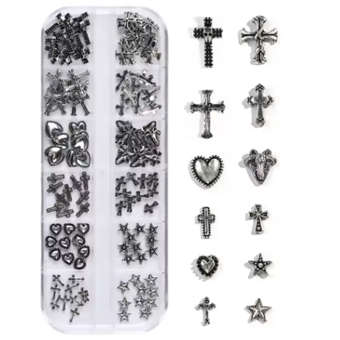 120 pièces/1 boîte européen américain foncé vintage style croix nail art patch y2k Premium métal Sty