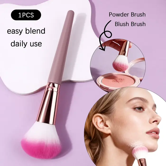 1 pinceau de maquillage multifonctionnel à manche violet et poils en fibres, pour estompage et blush