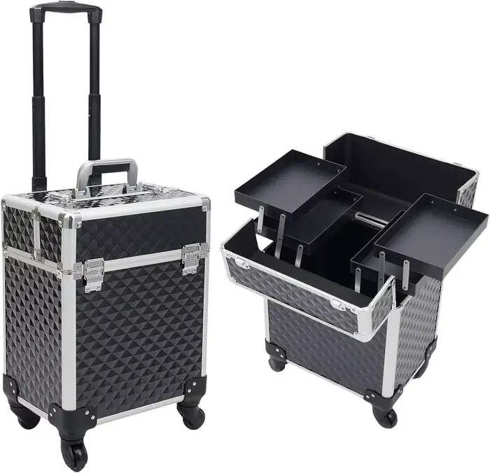 Trousse de Maquillage Professionnelle Grande et Multifonctionnelle en PVC et Aluminium pour Esthétic