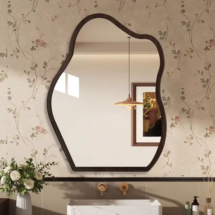 Petit miroir mural LED pour salle de bain, accessoires de douche, miroir de vanité irrégulier, miroi