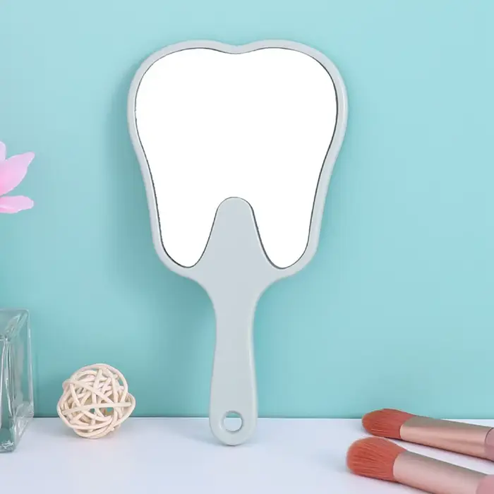 Miroir de maquillage haute définition en forme de dent avec poignée, miroirs dentaires mignons, miro